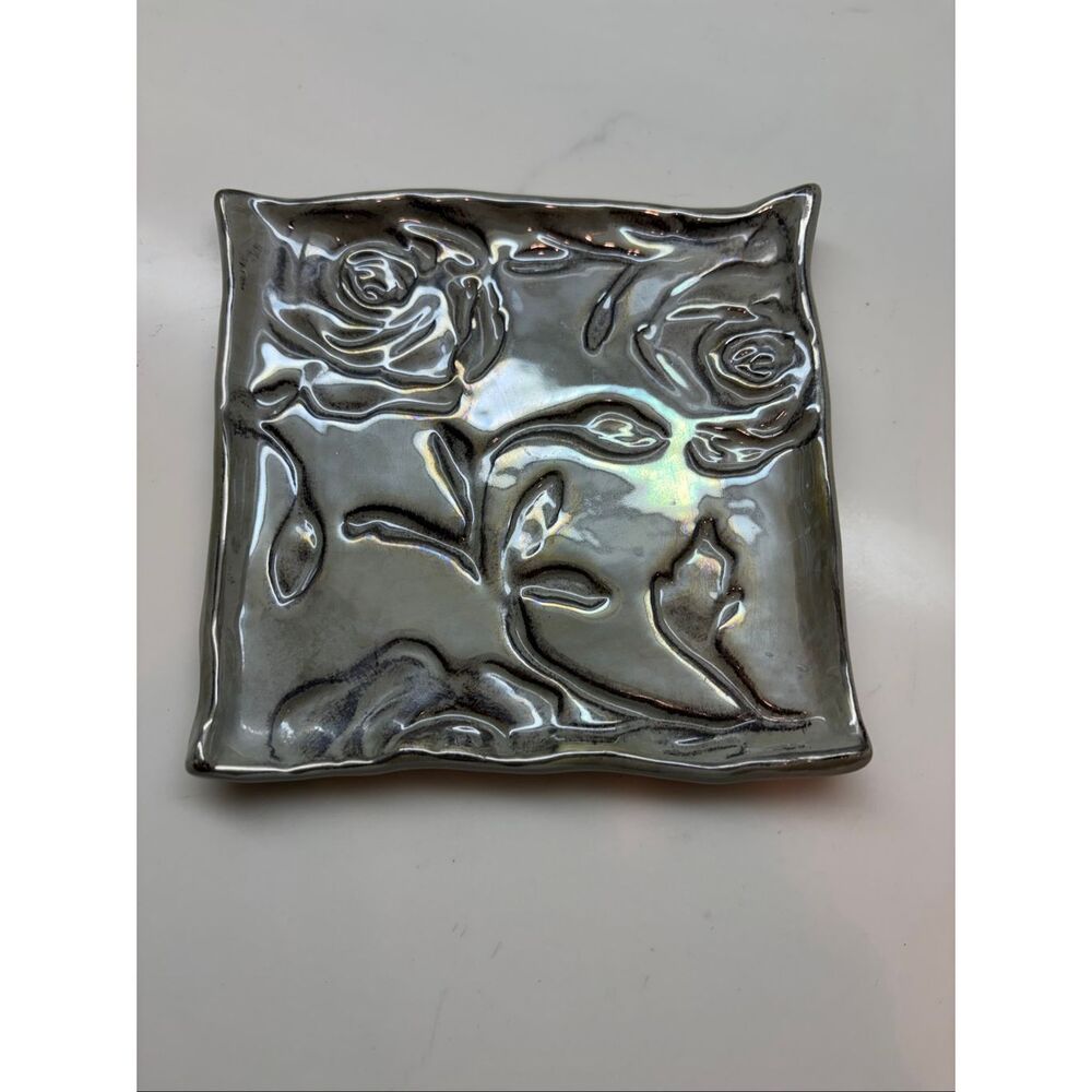 Rose Floral Iridescent Trinket Dish